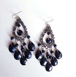 Black beaded chandelier earrings